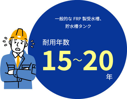 一般的なFRP製・ステンレス製の受水槽、貯水槽タンク 耐用年数15~20年